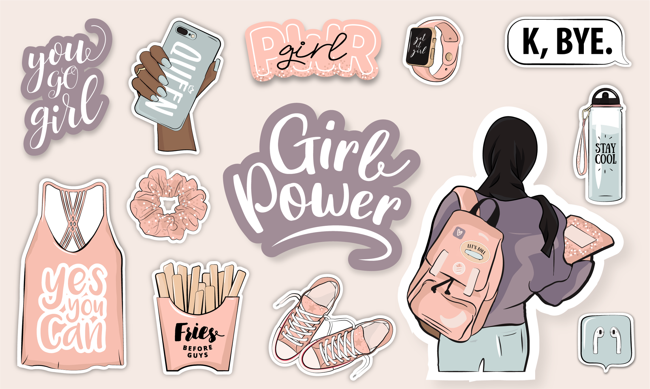 Girl Power Muslim Girl sticker sheet