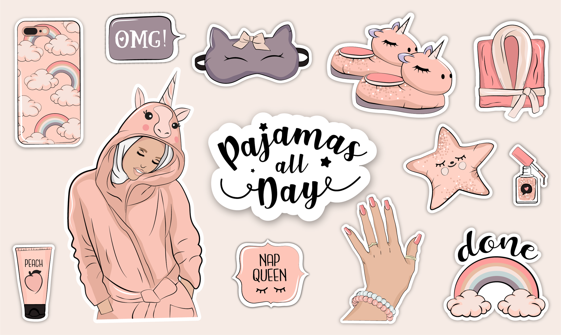 Muslim Girl Pajamas All Day Stickers